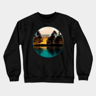 Rustic Lake Reflections Golden Horizon with Trees Crewneck Sweatshirt